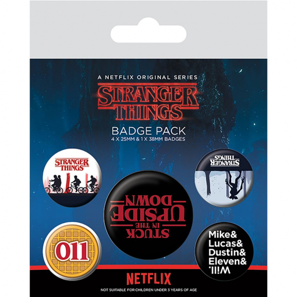 STRANGER THINGS - UPSIDE DOWN BADGE PACK ryhmässä MERCH / Asusteet / Pinssit & rintanapit @ Bengans Skivbutik AB (3587740)