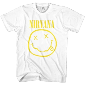 Nirvana - Yellow Happy Face White T-Shirt (L) ryhmässä MERCHANDISE / T-paita / Pop-Rock @ Bengans Skivbutik AB (3834123)