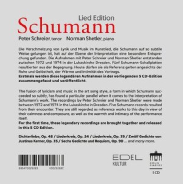 Schumann Robert - Lied Edition (5Cd) ryhmässä CD / Klassiskt @ Bengans Skivbutik AB (4248760)