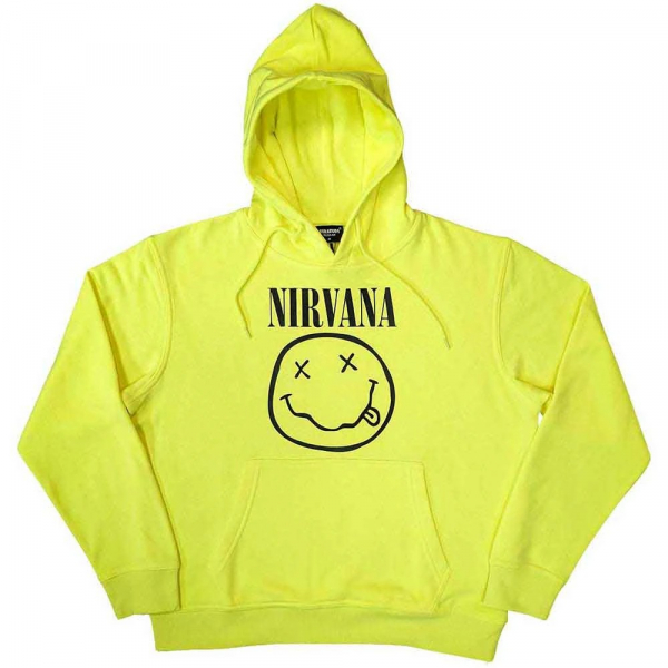 Nirvana - Unisex Pullover Hoodie: Inverse Happy Face (Neon Yellow) ryhmässä MERCH / Vaatteet / Hupparit @ Bengans Skivbutik AB (4414331r)