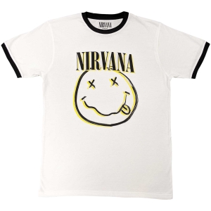 Nirvana - Double Smiley Ringer Uni Wht    ryhmässä MERCH / T-paita / Rockoff_Nya April24 @ Bengans Skivbutik AB (5535361r)
