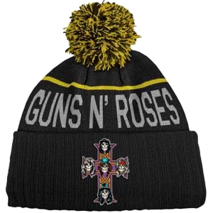 Guns N Roses - Cross Bl Bobble Beanie H ryhmässä MERCHANDISE / Merch / Hårdrock @ Bengans Skivbutik AB (5536451)