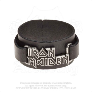 Iron Maiden - Logo Leather Wriststrap ryhmässä MERCHANDISE / Merch / Hårdrock @ Bengans Skivbutik AB (5536880)