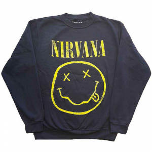 Nirvana - Yellow Happy Face Navy Sweatshirt ryhmässä Övrigt /  @ Bengans Skivbutik AB (5553906r)