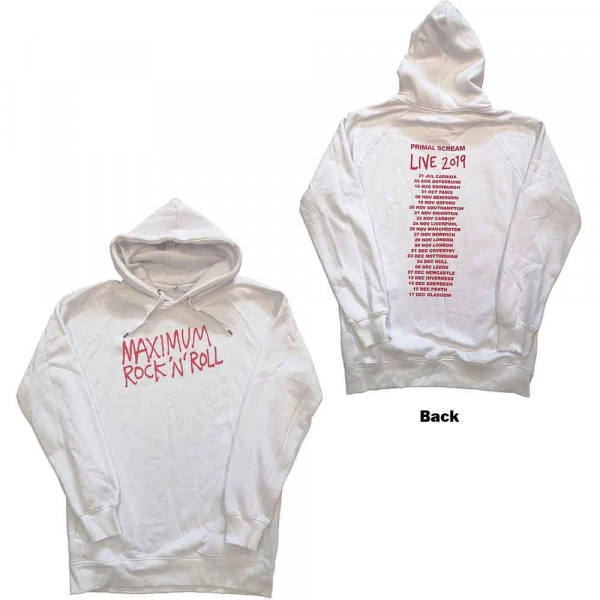 Primal Scream - Maximum Rnr Uni Wht Hoodie ryhmässä MERCH / Vaatteet / Hupparit @ Bengans Skivbutik AB (5553953r)