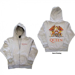 Queen - Classic Crest Uni Ash Grey Zip Hoodie ryhmässä Övrigt /  @ Bengans Skivbutik AB (5553973r)