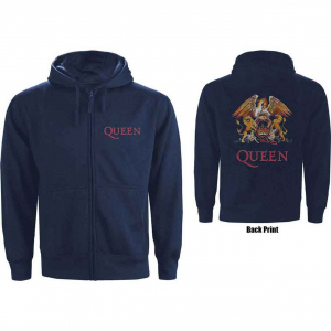 Queen - Classic Crest Navy Zip Hoodie ryhmässä Övrigt /  @ Bengans Skivbutik AB (5553975r)
