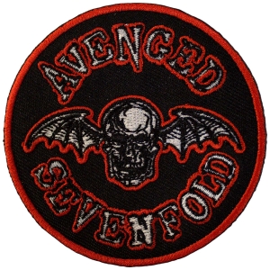 Avenged Sevenfold - Deathbat Orange Border Woven Patch ryhmässä MERCH @ Bengans Skivbutik AB (5581808)