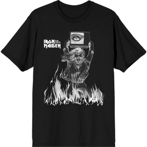 Iron Maiden - Est. 1975 Holy Smoke Flames Crop Uni Bl T-Shirt ryhmässä MERCHANDISE / T-paita / Nyheter / Hårdrock @ Bengans Skivbutik AB (5628731r)