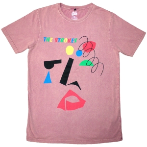 Strokes - Abstract Face Stone Wash Uni Kashmir Red T-Shirt ryhmässä MERCHANDISE / T-paita / Pop-Rock @ Bengans Skivbutik AB (5628741r)