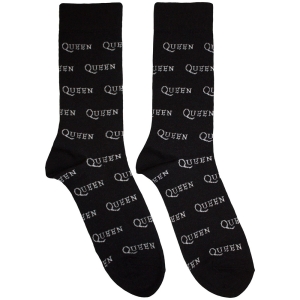 Queen - Logo Repeat Mono Bl Socks ryhmässä MERCHANDISE / Merch / Nyheter / Pop-Rock @ Bengans Skivbutik AB (5630396)