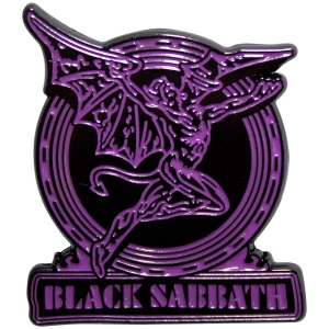 Black Sabbath - Purple Text Logo & Daemon Pin Badge ryhmässä MERCHANDISE / Merch / Hårdrock @ Bengans Skivbutik AB (5630510)
