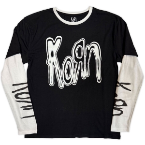 Korn - Metallic Logo Uni Bl/Wht Layered Longsleeve ryhmässä MERCHANDISE / T-paita / Nyheter / Hårdrock @ Bengans Skivbutik AB (5643868r)