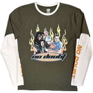 No Doubt - Flames Uni Green/Wht Layered Longsleeve ryhmässä MERCHANDISE / T-paita / Nyheter / Pop-Rock @ Bengans Skivbutik AB (5643876r)