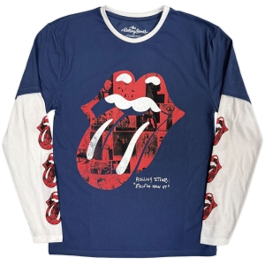 Rolling Stones - Collage Tongue Uni Denim/Wht Layered Longsleeve ryhmässä MERCHANDISE / T-paita / Nyheter / Pop-Rock @ Bengans Skivbutik AB (5643884r)