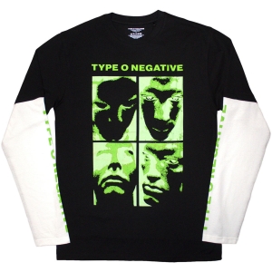 Type O Negative - Faces Uni Bl/Wht Layered Longsleeve ryhmässä MERCHANDISE / T-paita / Hårdrock @ Bengans Skivbutik AB (5644798r)