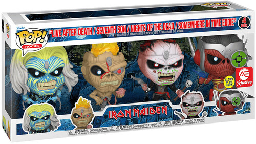 Iron Maiden - Funko Pop! Rocks: Eddie 4Pk Glow In The Dark Box Set ryhmässä MERCHANDISE / Merch / Hårdrock @ Bengans Skivbutik AB (5647753)