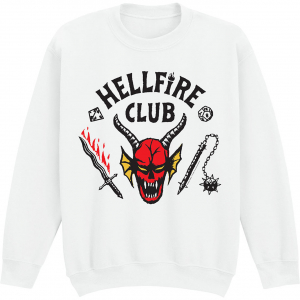 Stranger Things - Hellfire Club Uni Wht Sweatshirt ryhmässä MERCHANDISE / Hupparit / Kommande /  @ Bengans Skivbutik AB (5649138r)