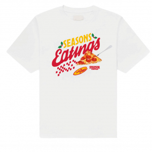 Stranger Things - Season Of Eating Pizza Uni Wht T-Shirt ryhmässä MERCHANDISE / T-paita / Kommande / Film-Musikal @ Bengans Skivbutik AB (5649141r)