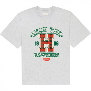 Stranger Things - Deck The Hawkins Uni Grey T-Shirt ryhmässä MERCHANDISE / T-paita / Kommande / Film-Musikal @ Bengans Skivbutik AB (5649145r)