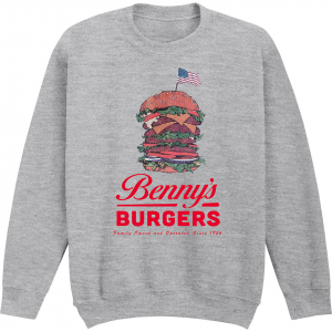 Stranger Things -  Benny’S Burger Uni Grey Sweatshirt ryhmässä MERCHANDISE / Hupparit / Kommande /  @ Bengans Skivbutik AB (5649154r)