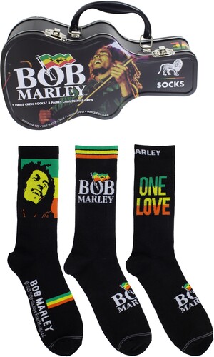 Bob Marley - Logos Guitar Tin Uni 3-Pack Socks ryhmässä MERCHANDISE / Strumpor / Reggae @ Bengans Skivbutik AB (5667704)