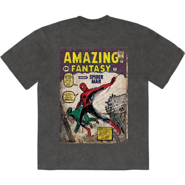 Marvel Comics - Spider-Man Amazing Fantasy Stone Wash Uni Char T-Shirt ryhmässä MERCHANDISE / T-paita / Nyheter / Film-Musikal @ Bengans Skivbutik AB (5674012r)