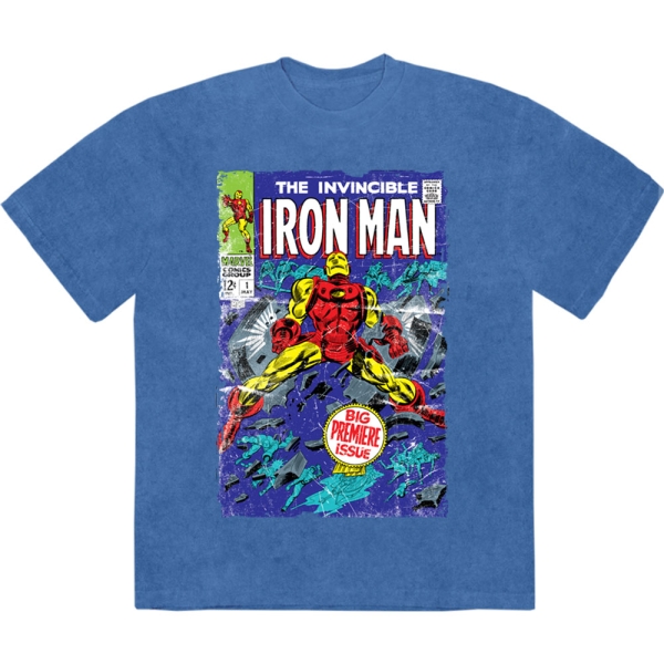 Marvel Comics - The Invincible Iron Man Stone Wash Uni Denim T-Shirt ryhmässä MERCHANDISE / T-paita / Nyheter / Film-Musikal @ Bengans Skivbutik AB (5674015r)