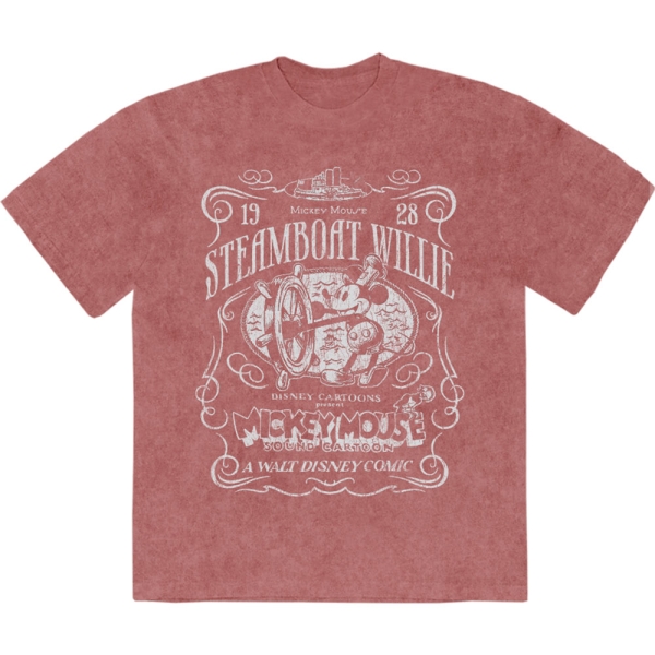 Disney - Mm Steamboat Willie Stone Wash Uni Kashmir Red T-Shirt ryhmässä MERCHANDISE / T-paita / Nyheter / Film-Musikal @ Bengans Skivbutik AB (5674027r)