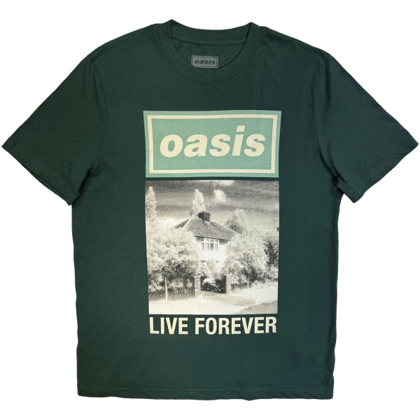 Oasis - Live Forever Single Cover T-Shirt Green T-Shirt ryhmässä MERCHANDISE / T-paita / Nyheter / Pop-Rock @ Bengans Skivbutik AB (5674029r)
