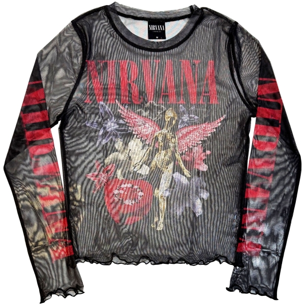 Nirvana - In Utero Vintage Collage Lady Bl Mesh Crop T-Shirt ryhmässä MERCHANDISE / T-paita / Nyheter / Pop-Rock @ Bengans Skivbutik AB (5674540r)