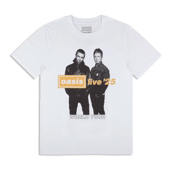 Oasis - Live 25 Gold Photo Uni Wht T-Shirt ryhmässä MERCHANDISE / T-paita / Nyheter / Pop-Rock @ Bengans Skivbutik AB (5674544r)