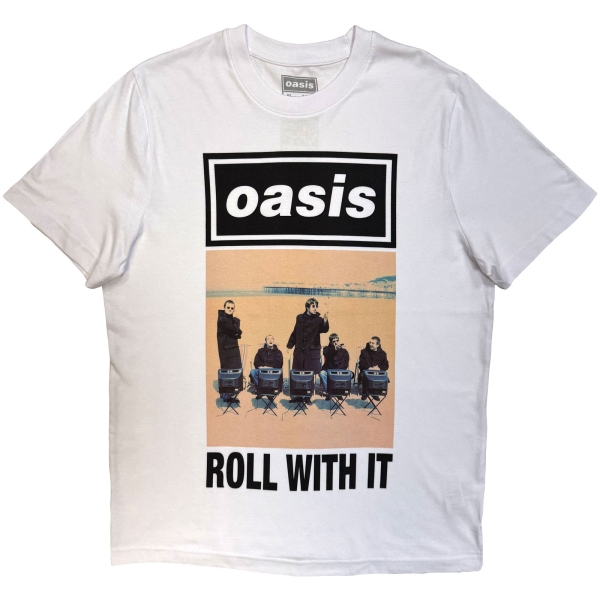 Oasis - Roll With It Single Cover Wht T-Shirt ryhmässä MERCHANDISE / T-paita / Nyheter / Pop-Rock @ Bengans Skivbutik AB (5674557r)