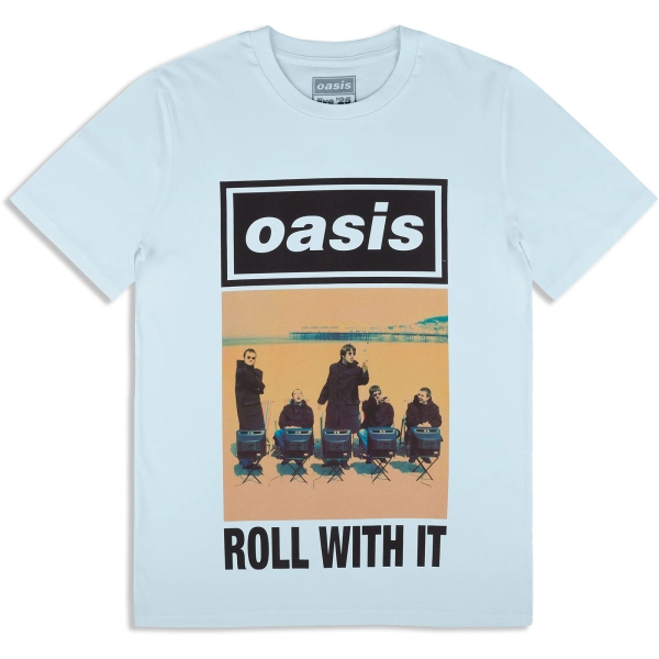 Oasis - Roll With It Single Cover Lht Blue T-Shirt ryhmässä MERCHANDISE / T-paita / Nyheter / Pop-Rock @ Bengans Skivbutik AB (5674561r)
