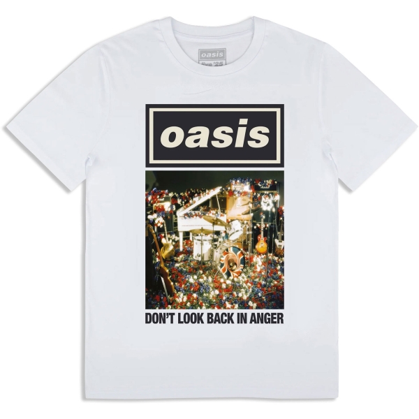 Oasis - Don't Look Back In Anger Single Cover Wht T-Shirt ryhmässä MERCHANDISE / T-paita / Nyheter / Pop-Rock @ Bengans Skivbutik AB (5674563r)