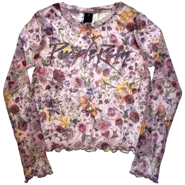 Prince - Purple Rain Logo Floral Lady Pink Mesh Crop T-Shirt ryhmässä MERCHANDISE / T-paita / Nyheter / RnB-Soul @ Bengans Skivbutik AB (5674578r)