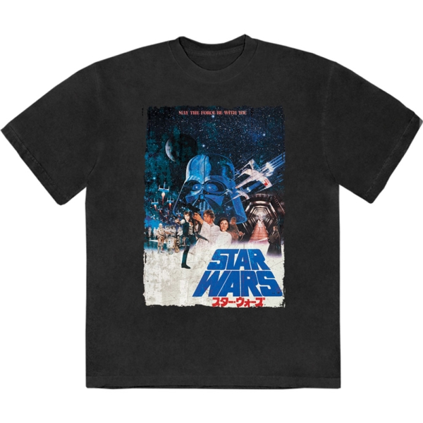 Star Wars - May The Force Be With You Stone Wash Uni Bl T-Shirt ryhmässä MERCHANDISE / T-paita / Nyheter / Film-Musikal @ Bengans Skivbutik AB (5674593r)