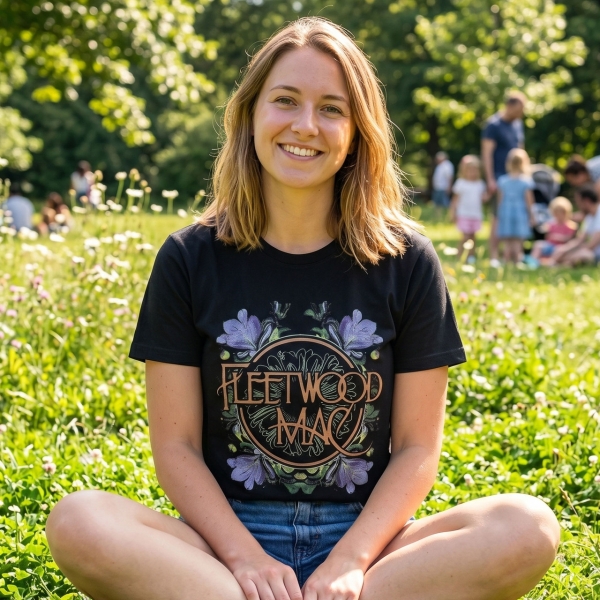 Fleetwood Mac - Unisex Premium Carbon T-Shirt: Circle Floral (Black) ryhmässä MERCHANDISE / T-paita / Kommande / Pop-Rock @ Bengans Skivbutik AB (5675963r)