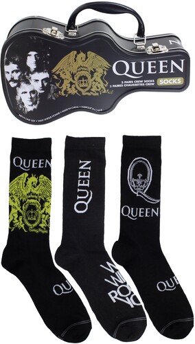 Queen - Crew Socks (3 Pack Collector Guitar Shape Tin) ryhmässä MERCHANDISE / Strumpor / Pop-Rock @ Bengans Skivbutik AB (5680197)
