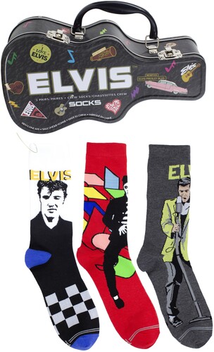 Elvis Presley - Crew Socks (3 Pack Collector Guitar Shape Tin) ryhmässä MERCHANDISE / Strumpor / Pop-Rock @ Bengans Skivbutik AB (5680203)