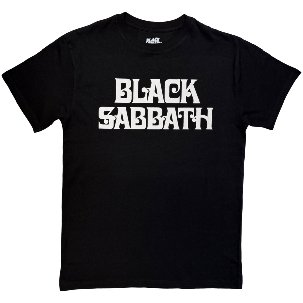 Black Sabbath - Curly Logo Mono Uni Bl T-Shirt ryhmässä Kommande - alla format @ Bengans Skivbutik AB (5680731r)