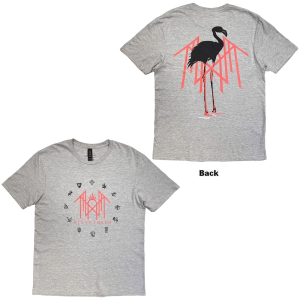 Sleep Token - Flamingo Pink Logo Uni Grey T-Shirt ryhmässä MERCHANDISE / T-paita / Kommande / Hårdrock @ Bengans Skivbutik AB (5680792r)