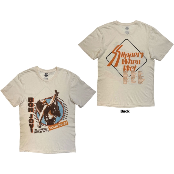 Bon Jovi - Slippery When Wet Tour 86-87 Uni Sand T-Shirt ryhmässä MERCHANDISE / T-paita / Kommande / Hårdrock @ Bengans Skivbutik AB (5681150r)