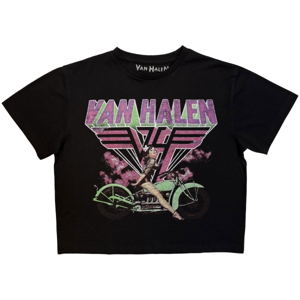 Van Halen - Neon Retro Pin Up Rider Lady Bl Crop Top ryhmässä MERCHANDISE / T-paita / Kommande / Hårdrock @ Bengans Skivbutik AB (5681192r)