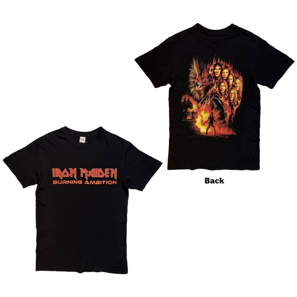 Iron Maiden - Burning Ambition Text Logo Uni Bl T-Shirt ryhmässä MERCHANDISE / T-paita / Heavy Metal @ Bengans Skivbutik AB (5683522r)