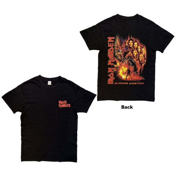 Iron Maiden - Burning Ambition Pocket Logo Uni Bl T-Shirt ryhmässä MERCHANDISE / T-paita / Heavy Metal @ Bengans Skivbutik AB (5683523r)