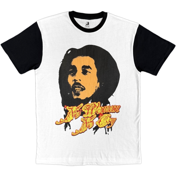 Bob Marley - No Woman Uni Wht/Bl Raglan T-Shirt ryhmässä MERCH / Vaatteet / T-paidat @ Bengans Skivbutik AB (5685413r)