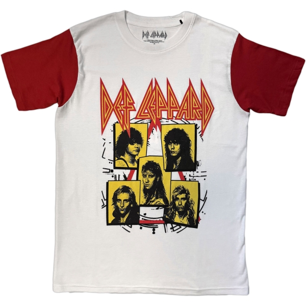 Def Leppard - Band Frame Uni Wht/Red Raglan T-Shirt ryhmässä MERCH / Vaatteet / T-paidat @ Bengans Skivbutik AB (5685425r)