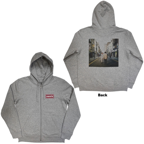Oasis - What's The Story Red Logo Uni Grey Zip Hoodie ryhmässä MERCH / Vaatteet / Hupparit @ Bengans Skivbutik AB (5685498r)