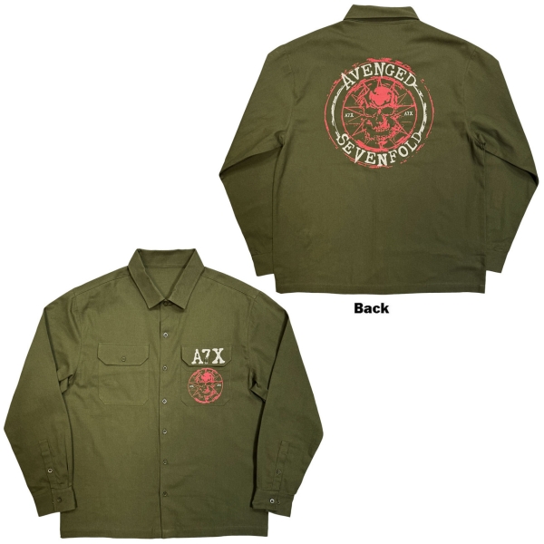Avenged Sevenfold - Skull Emblem Uni Green Casual Shirt ryhmässä MERCHANDISE / Kauluspaita / / @ Bengans Skivbutik AB (5686949r)